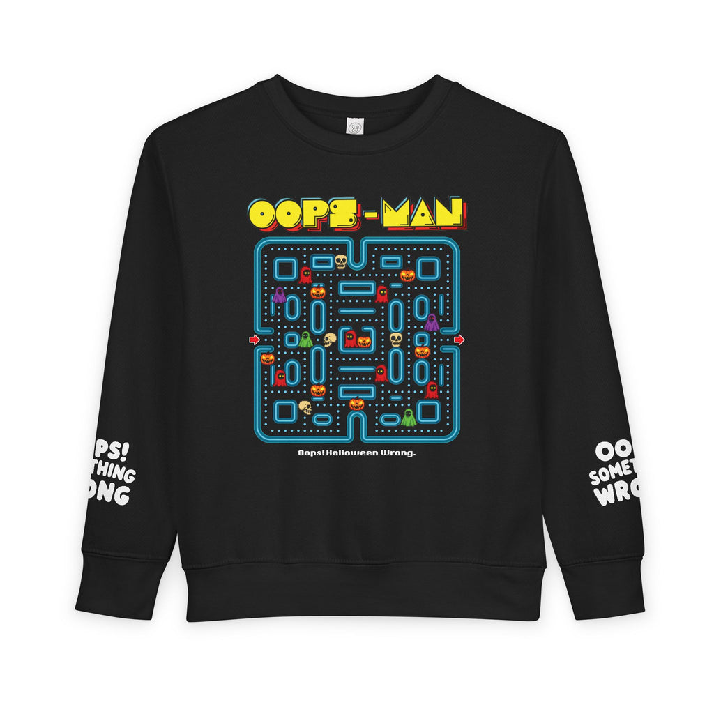 Oops-MAN Halloween Maze Toddler Sweatshirt – Playable PAC-Style Adventure for Kids! 👻🎮