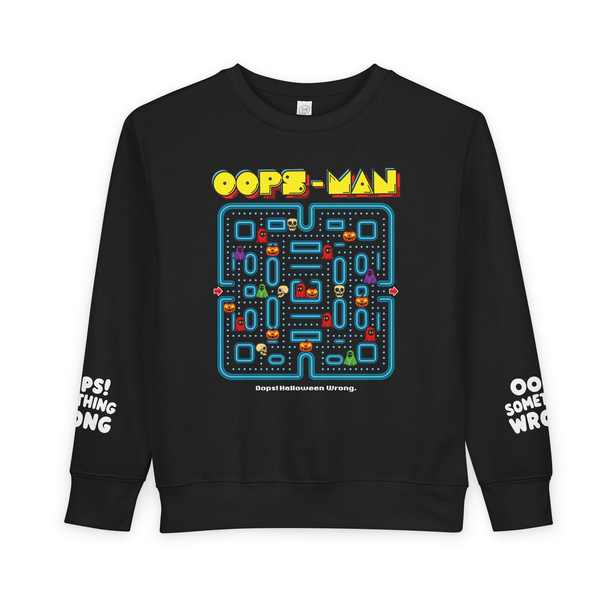 Oops-MAN Halloween Maze Toddler Sweatshirt – Playable PAC-Style Adventure for Kids! 👻🎮