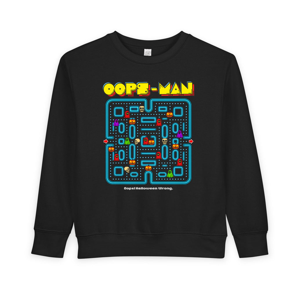 Oops-MAN Halloween Maze Toddler Sweatshirt – Playable PAC-Style Adventure for Kids! 👻🎮