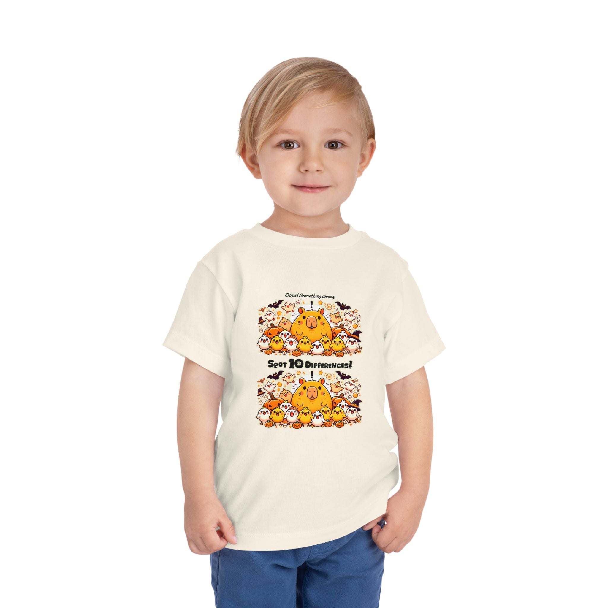 Capy & Chicks: Spot the Halloween Differences Tee – Kids Short Sleeve T-Shirt