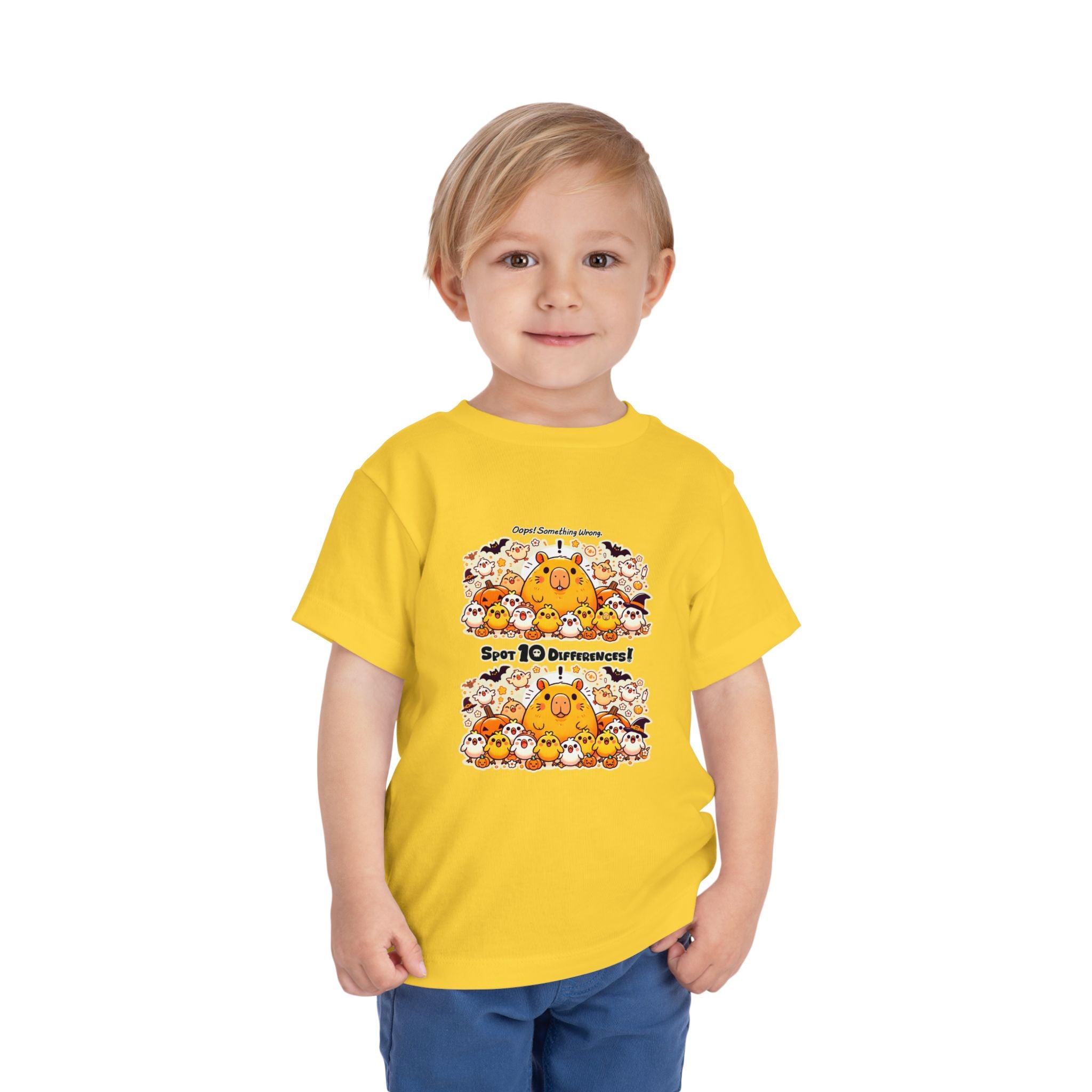 Capy & Chicks: Spot the Halloween Differences Tee – Kids Short Sleeve T-Shirt