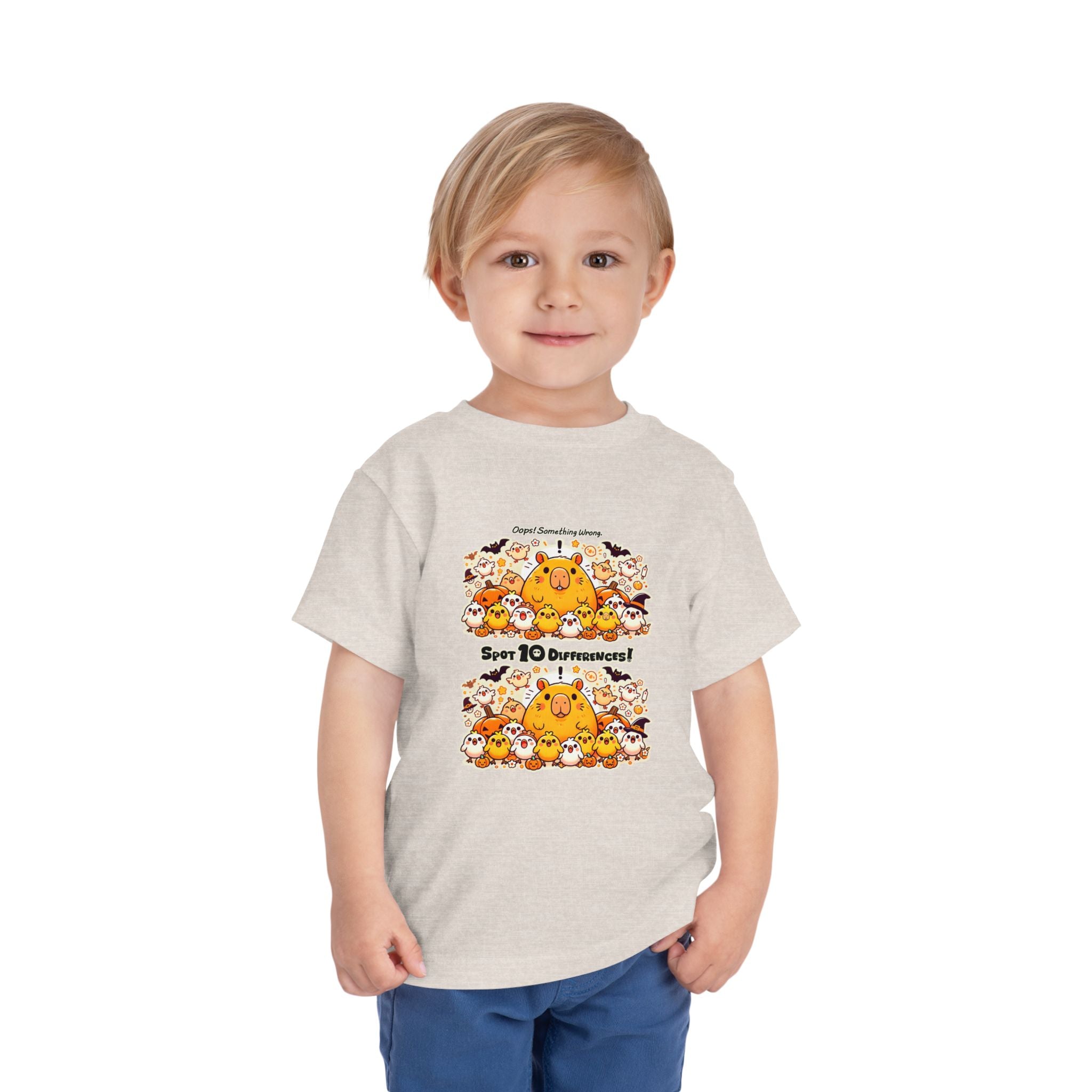 Capy & Chicks: Spot the Halloween Differences Tee – Kids Short Sleeve T-Shirt