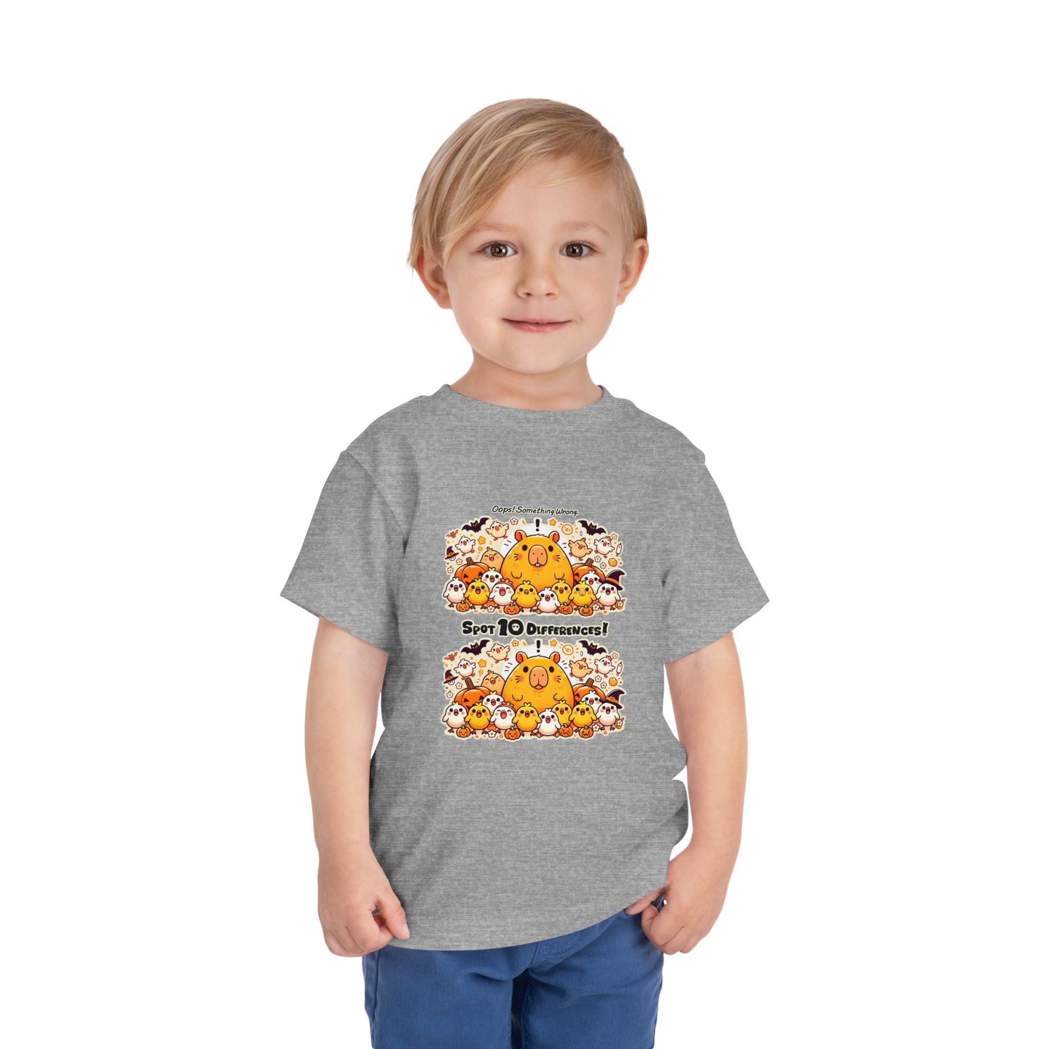 Capy & Chicks: Spot the Halloween Differences Tee – Kids Short Sleeve T-Shirt