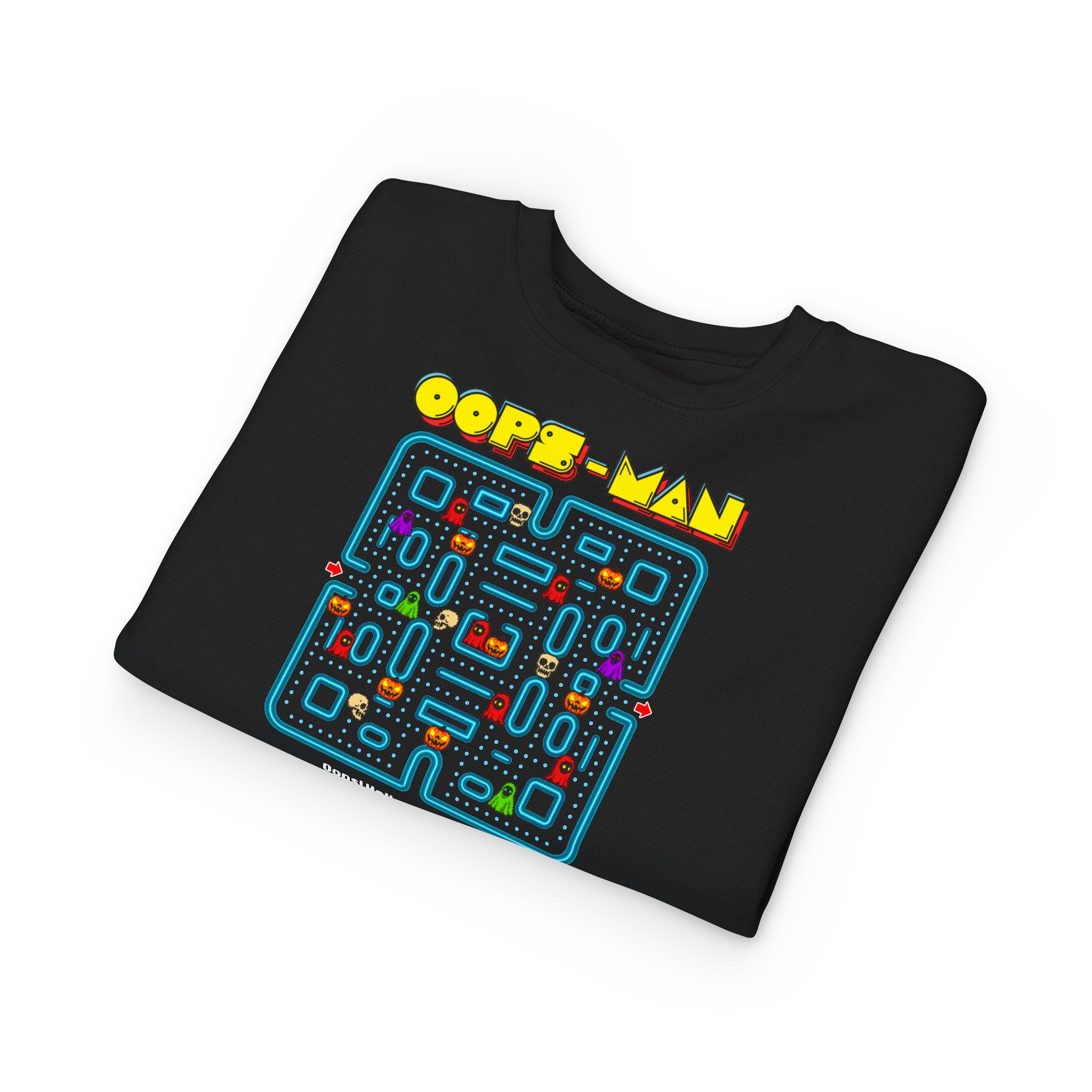 Oops-MAN Halloween Maze Toddler Sweatshirt – Playable PAC-Style Adventure for Kids! 👻🎮