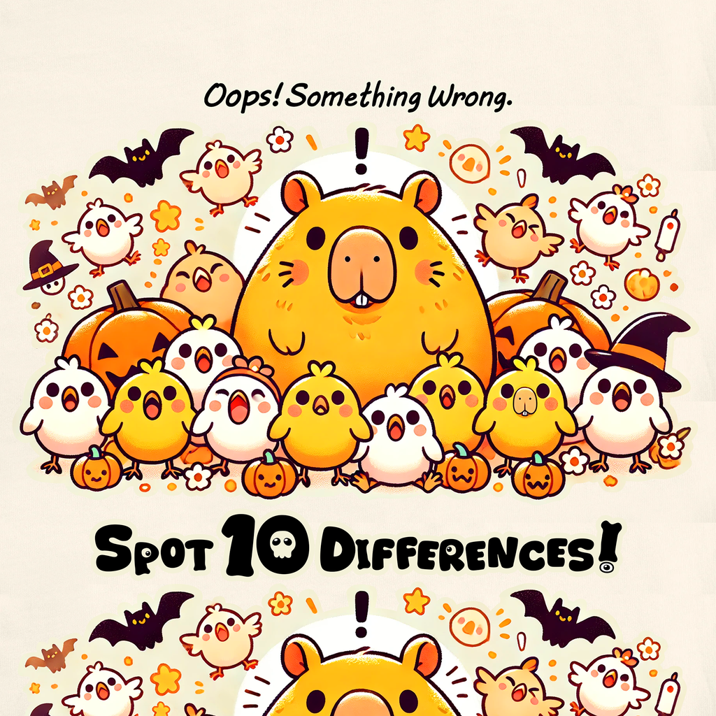 Capy & Chicks: Spot the Halloween Differences Tee – Kids Short Sleeve T-Shirt