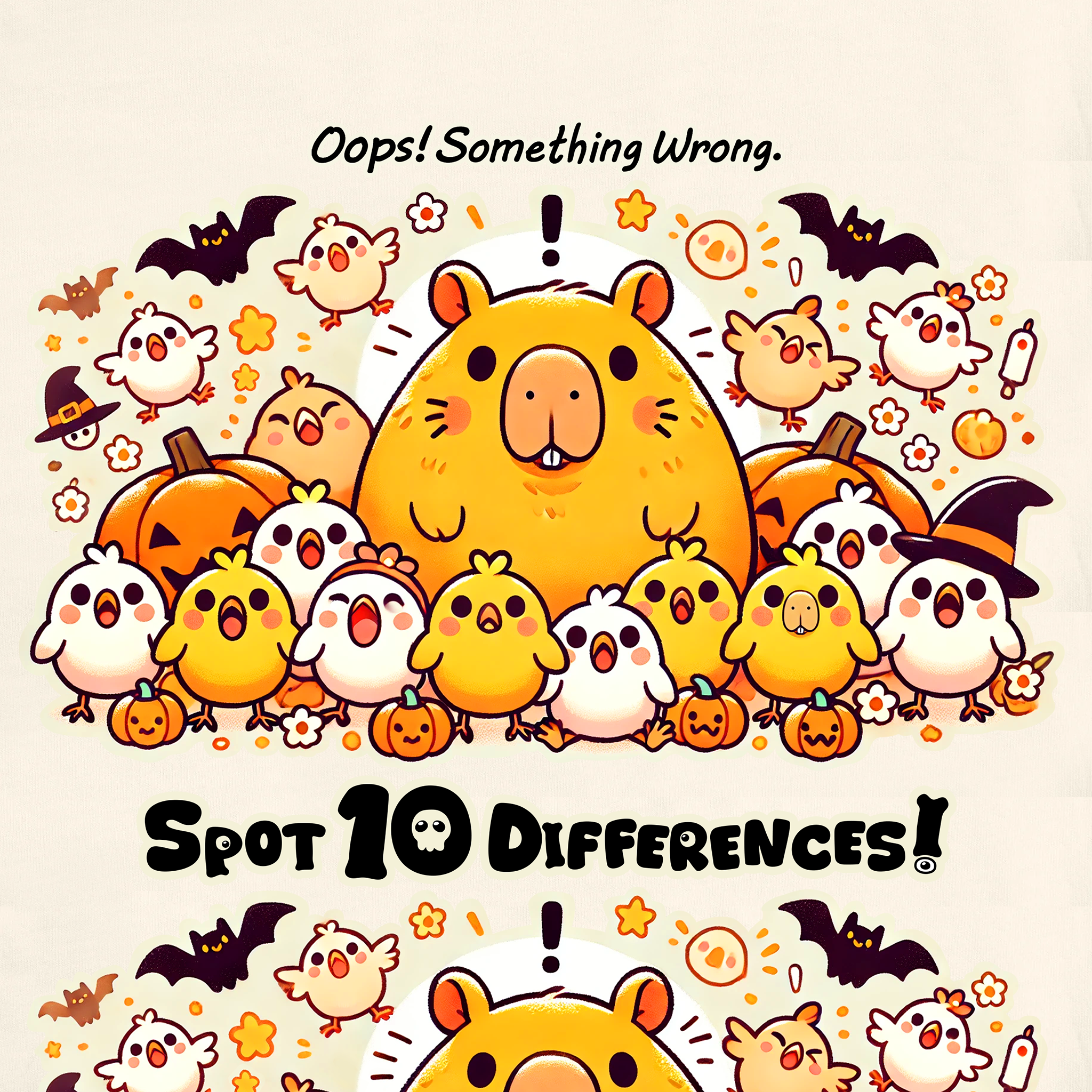 Capy & Chicks: Spot the Halloween Differences Tee – Kids Short Sleeve T-Shirt