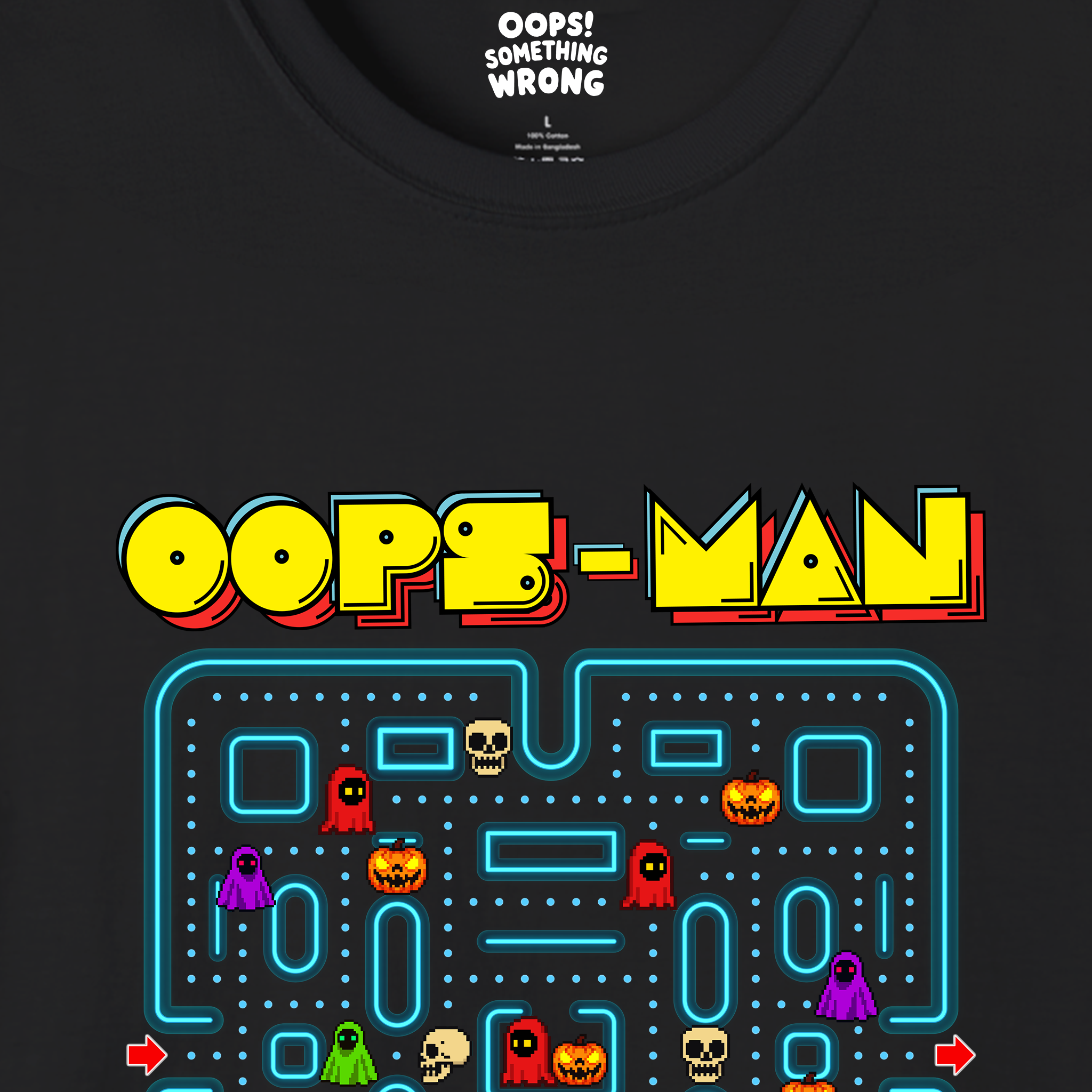 Oops-MAN Halloween Maze Adult Unisex Softstyle – Playable PAC-Style Adventure